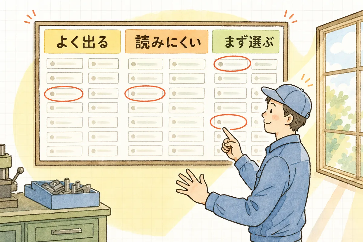 たくさんある作業の中から、よく出る代表的な作業を数個だけ選んで先に標準時間を決める考え方の説明図