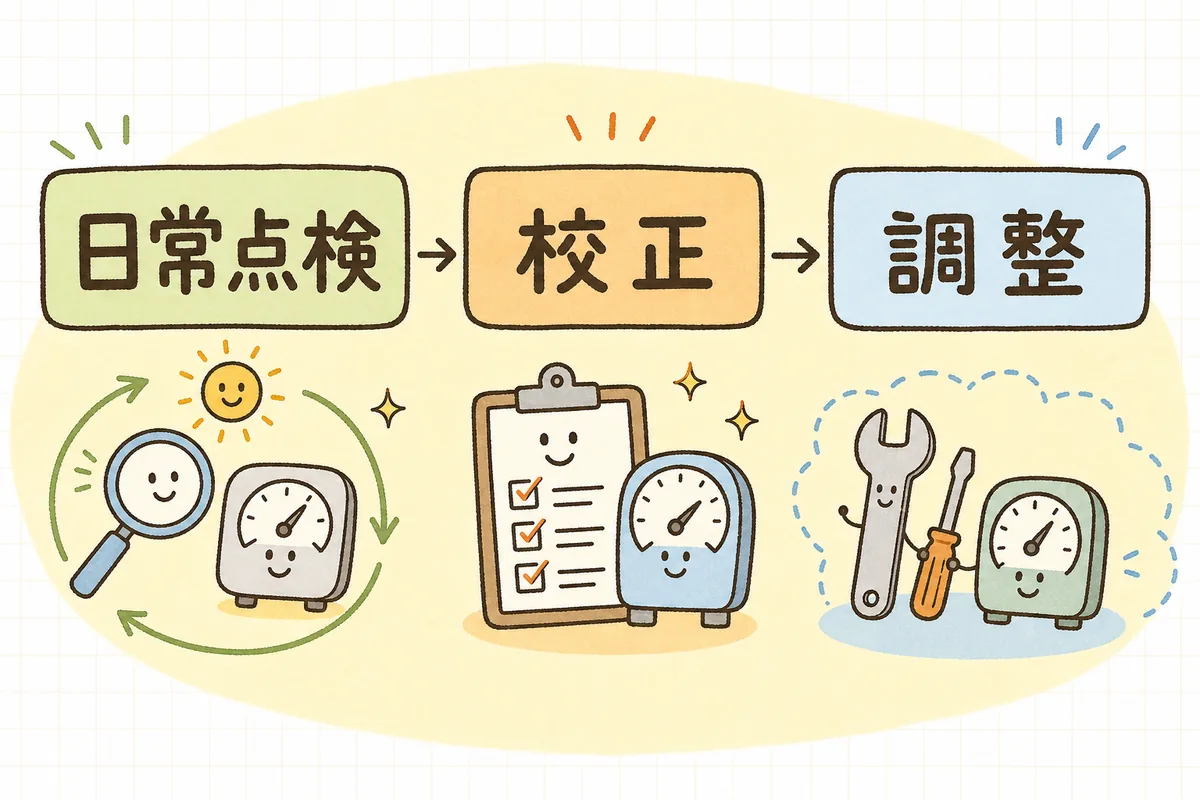 校正・日常点検・調整の役割の違いを表す図