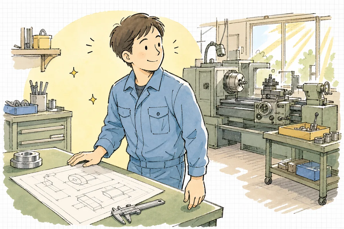 図面を読み終えて、安心した表情で加工に取りかかろうとする町工場の担当者